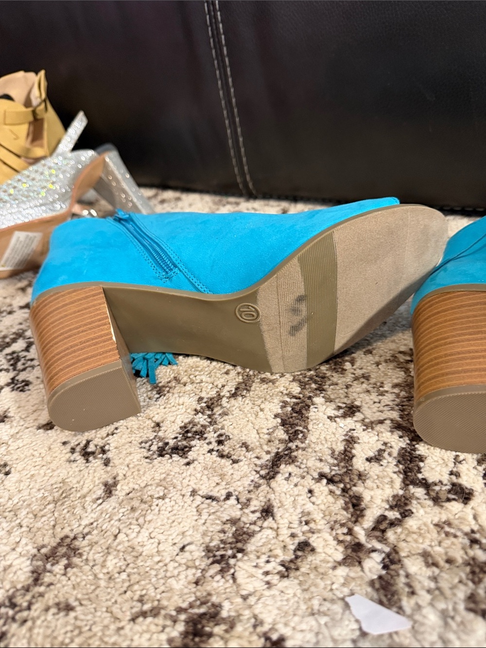 Turquoise Fringe Peep-Toe Ankle Boots - Women's - Picture 7 of 9